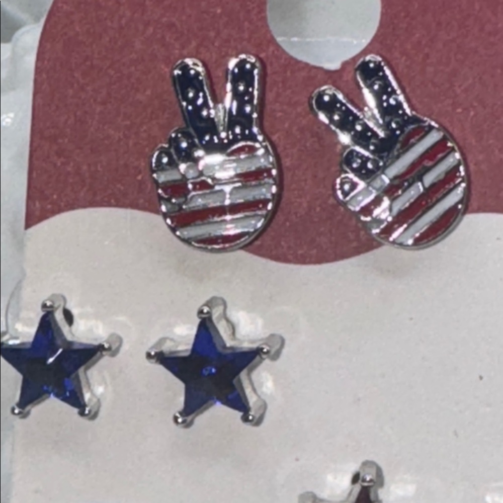 Laney Bryant earrings in red white & blue peace sign bows popsicle stars 5 pairs - Picture 3 of 6